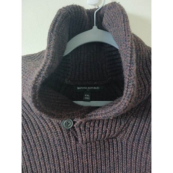 Banana Republic Mens Brown Sweater Wool Blend Shawl Neck Knit Henley Size 2XL - Picture 3 of 4